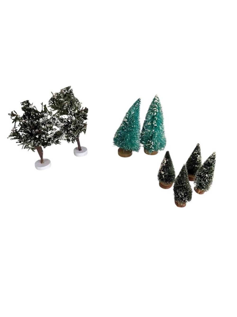 Vintage 1990s Miniature Christmas Village Trees Lot 8 Snow Flocked Bottle Brush